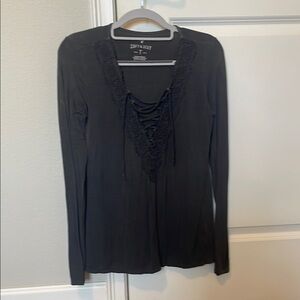 American Eagle Women's Charcoal Lace-Up Top